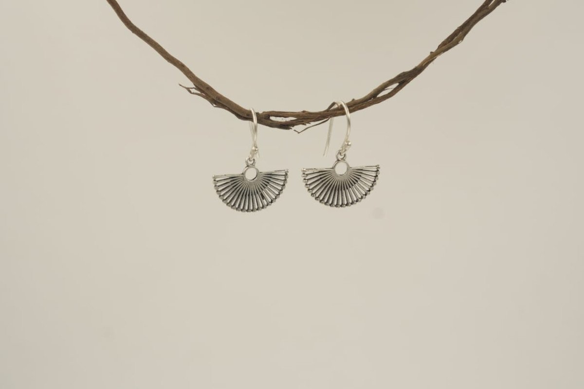 Oxodised Silver Sunburst Drop Earring