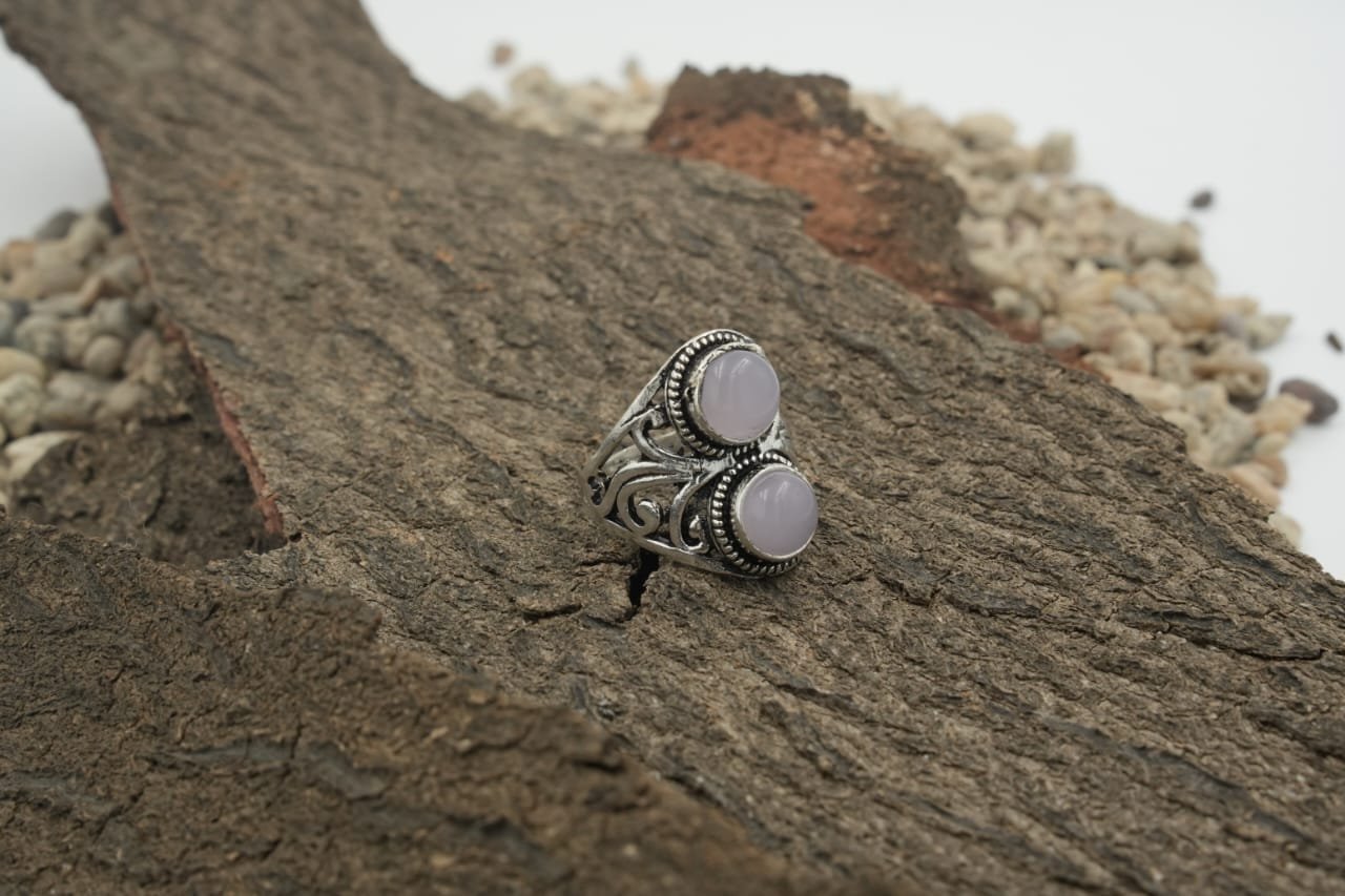 Bohemian Lapis Lazuli Double Round Stone Ring