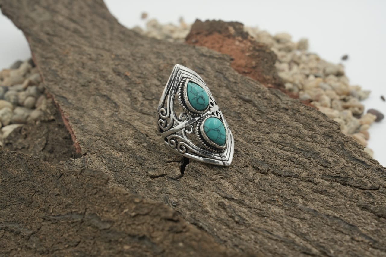 Bohemian Vintage Turquoise Double Stone Ring