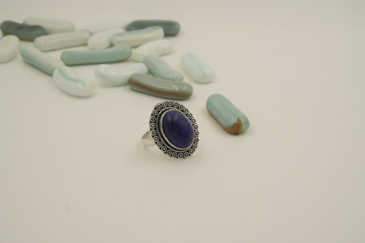 Oxidized Silver Lapis Lazuli Oval Ring