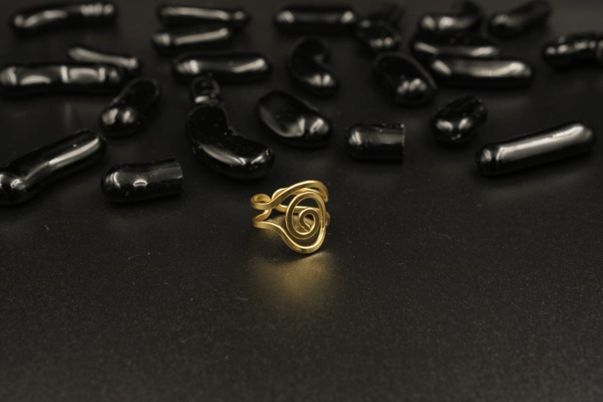 Handcrafted Minimal Spiral Brass Adjustable Ring  Modern Statement Jewelry