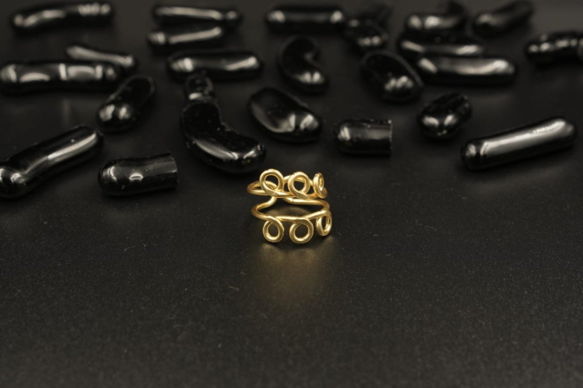 Handcrafted Minimal Spiral Brass Adjustable Ring  Modern Statement Jewelry