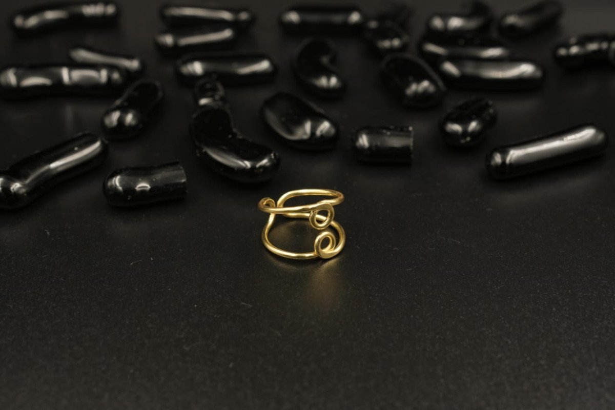 Handcrafted Minimal Spiral Brass Adjustable Ring  Modern Statement Jewelry