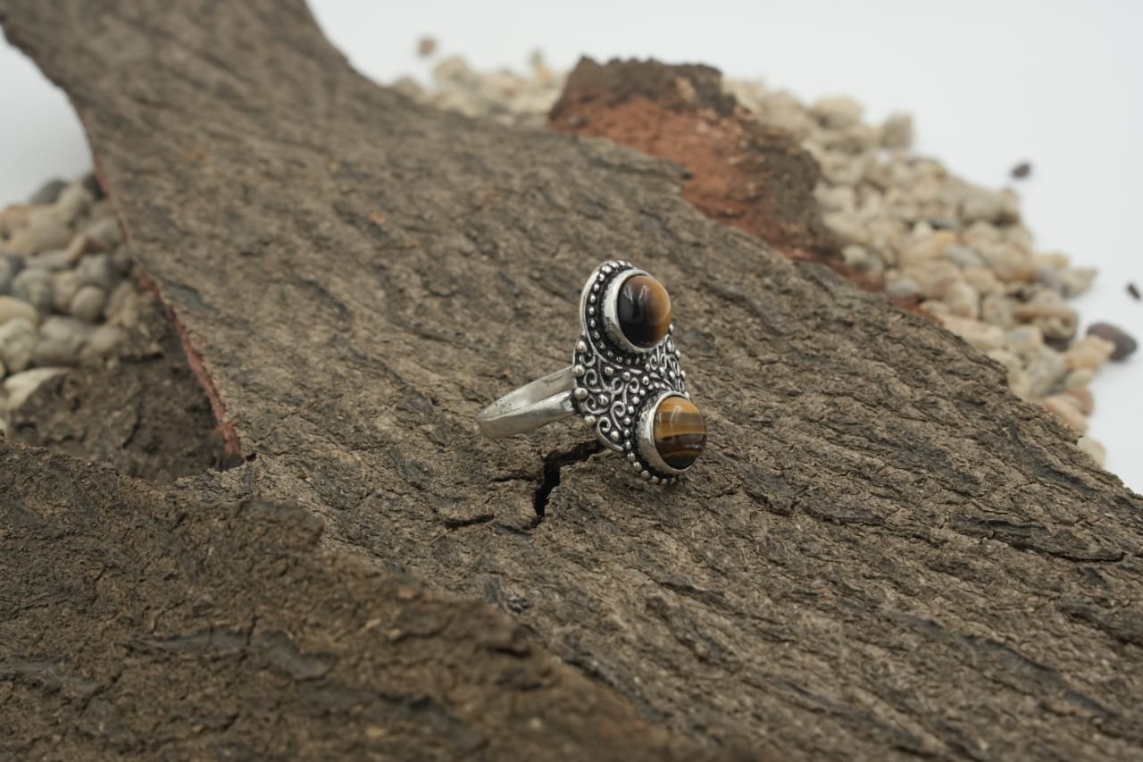 Bohemian Lapis Lazuli Double Round Stone Ring