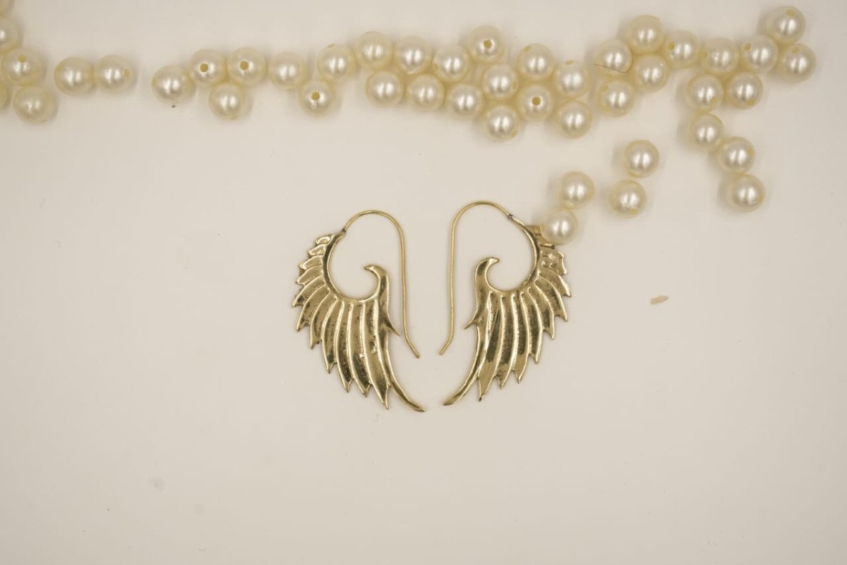 Handcrafted Brass Angel Wing Hook Earrings  Boho Statement Jewelry