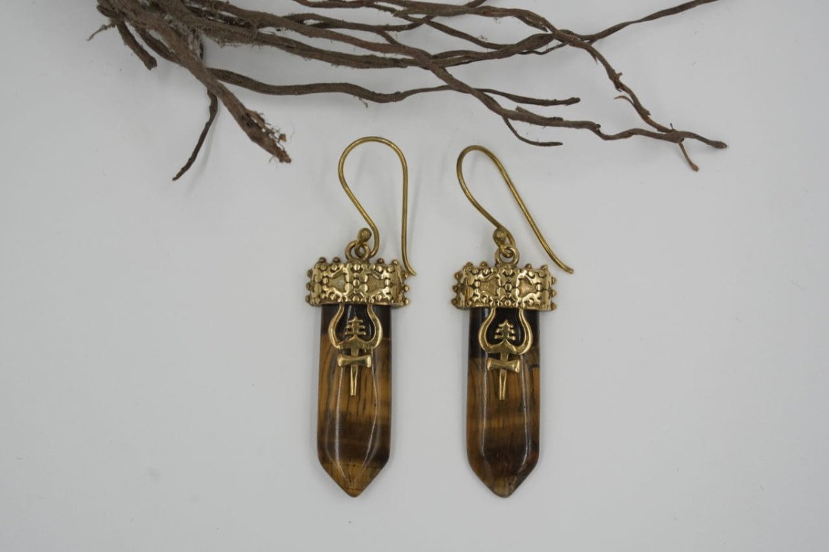 Handcrafted Brass Lapis Lazuli Drop Earrings-Boho Statement Jewelry