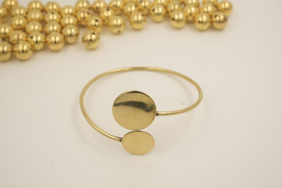 Handcrafted Minimalist Double Disc Brass Open Cuff Bracelet