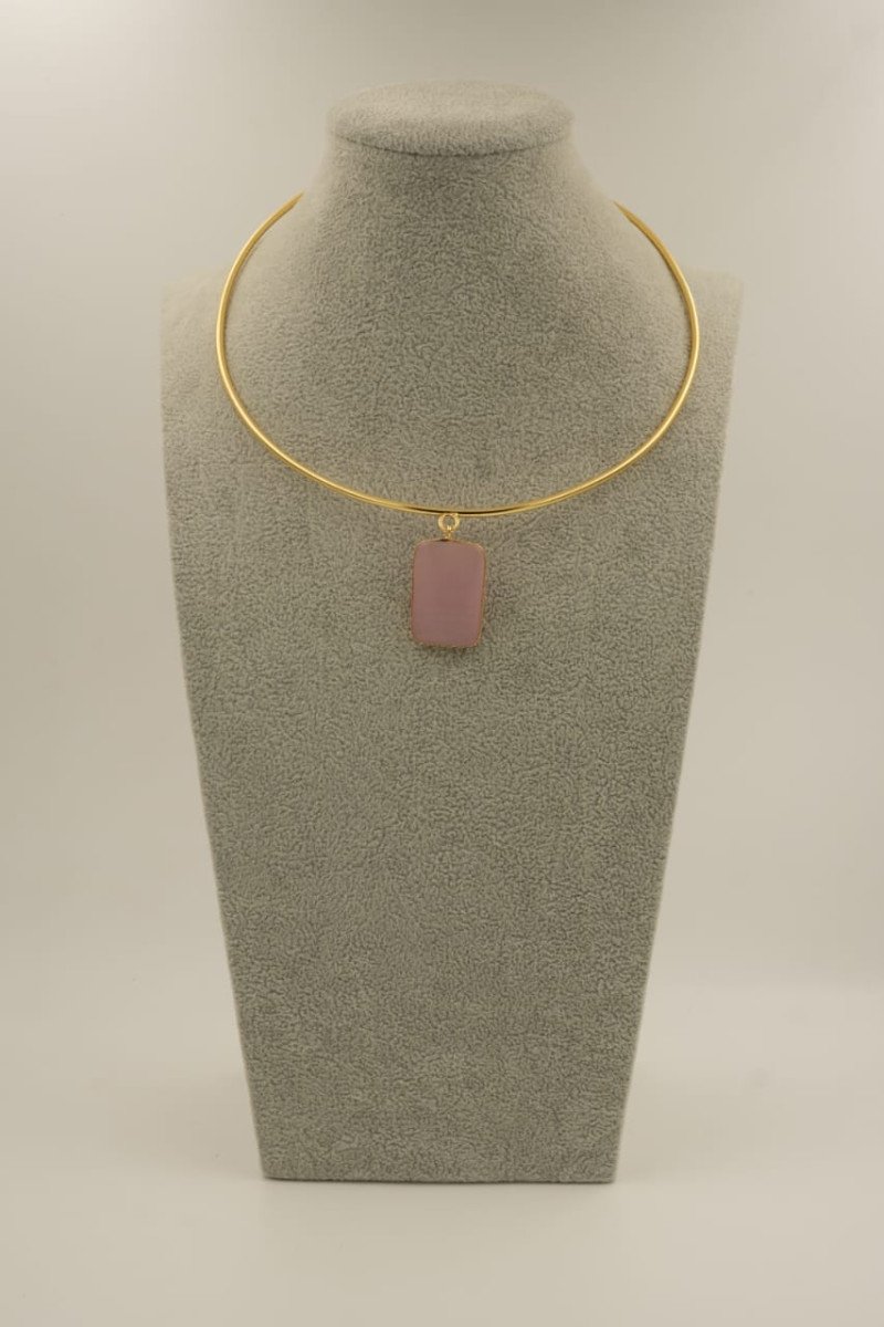 Collar Choker With Real Stone Pendant