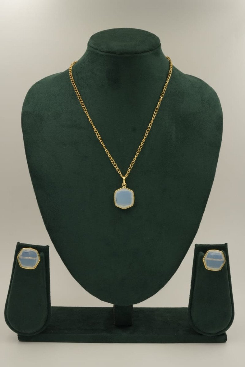 Hexagon Chalcedony Pendant Set