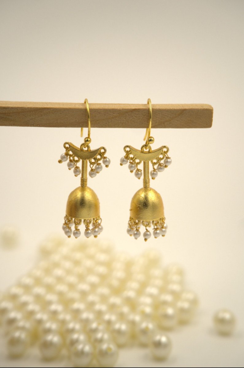 Matte Gold Pearl Jhumka Earrings
